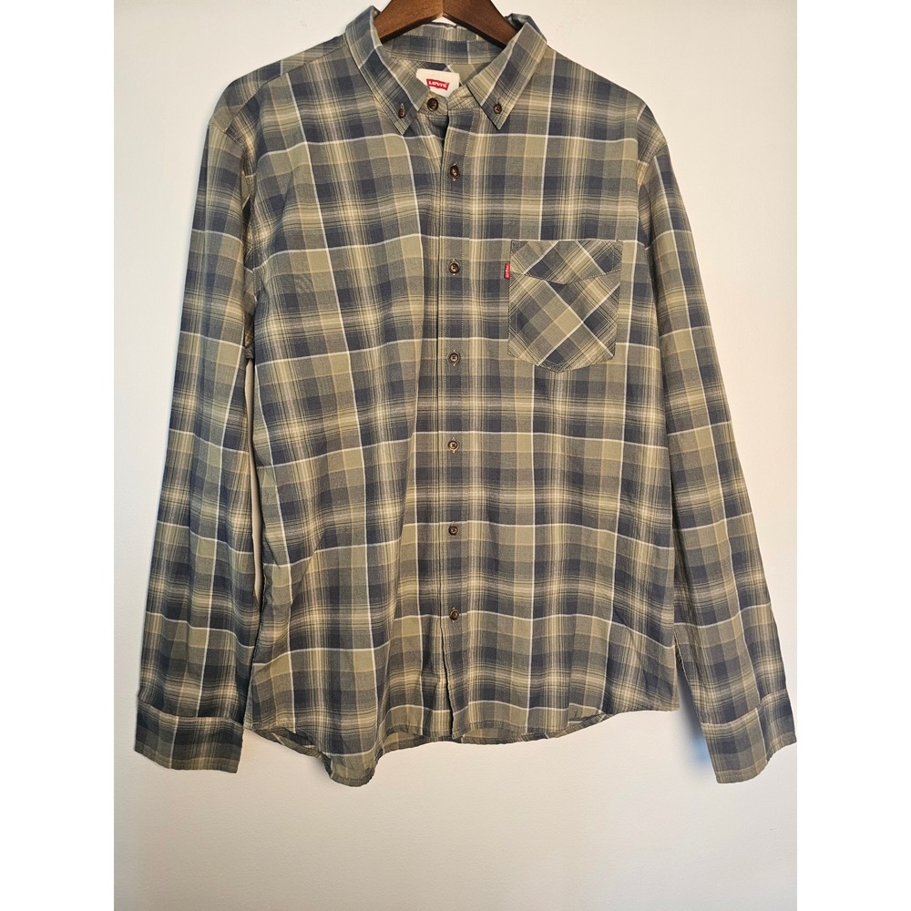 [Rugged/Gorpcore] Levi's Button Down Shirt Mens L Green Plaid Long Sleeve Pocket